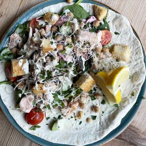 Jackfruit & Chickpea Ceasar open wrap at Love Brew Scarborough in Scarborough