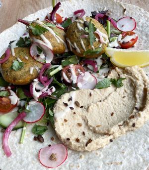 Falafel and hummus open wrap  at Love Brew Scarborough in Scarborough
