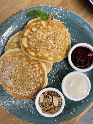 Kids pancakes with yoghurt, fruit compote and granola  at Love Brew Scarborough in Scarborough