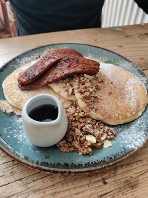 Tempeh pancakes at Love Brew Scarborough in Scarborough