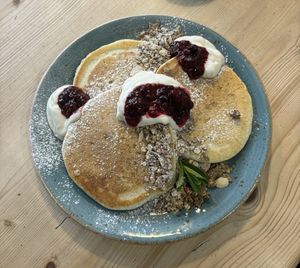 Pancake Stack - Berry compote, granola & yoghurt  at Love Brew Scarborough in Scarborough