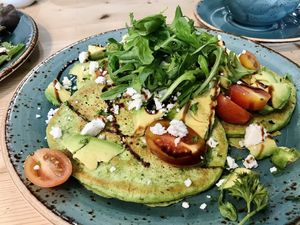 Spinach pancakes (daily special!)   at Love Brew Scarborough in Scarborough