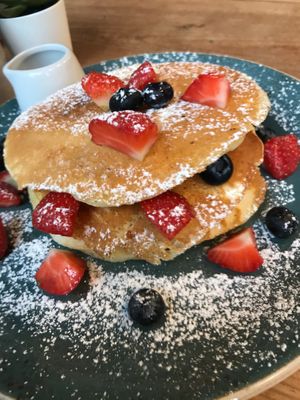 Vegan pancakes, available with a choice of 3 toppings at Love Brew Scarborough in Scarborough