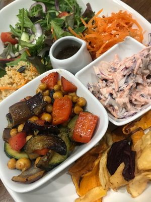 Warm chickpea and med veg salad at Love Brew Scarborough in Scarborough