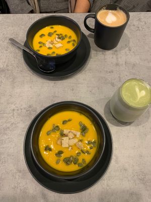 Pumpkin cream soup with tofu 🌞 at Rabbit Run - Maybe closed in St Petersburg