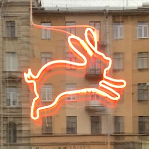sign in a window at Rabbit Run - Maybe closed in St Petersburg