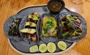 Tacos. 1 of each on the menu at Jamaica Café in Guadalajara