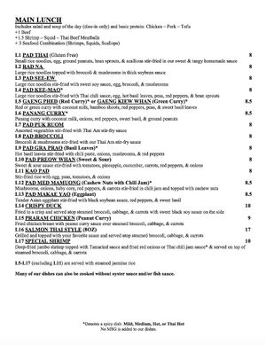 Lunch menu  at Thai-Am in St Petersburg