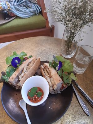 Living library vegan baguette at The Living Library in Vientiane