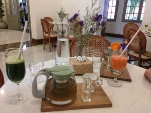 Healthy tea and fresh juice options  at The Living Library in Vientiane