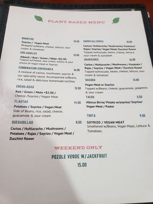 Vegan menu as of 10/24/21 at La Esperanza in Chicago