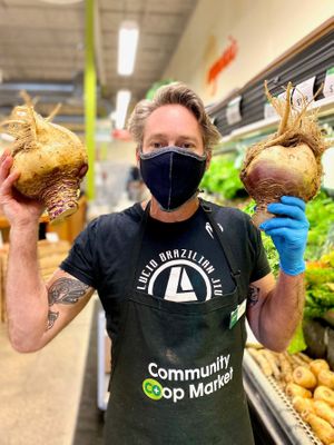 Check out these HUGE turnips grown in Thomasville, GA and only sold at CCM! at Community Co-op Market in Tallahassee