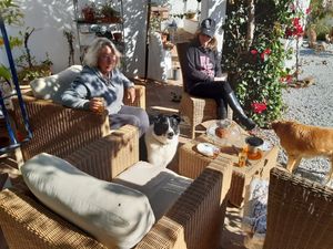 Relaxing with tea after meditation at Casa San Andreas in Competa