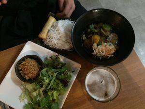 Everything is served with generous portions of greens  at Nem Nem in East London