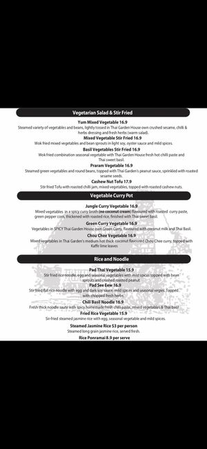 Menu  at Thai Garden House in Parramatta