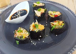 Vegan sushi with qinoa and vegetables at Bonjour in Tivat