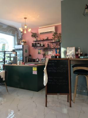 Counter and sweets case at Bonjour in Tivat