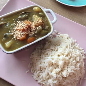 Vegan stew + rice at Bonjour in Tivat