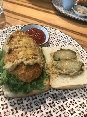 Vegan “fish” burger with tartar sauce at Gypsy - Dubai Mall in Dubai