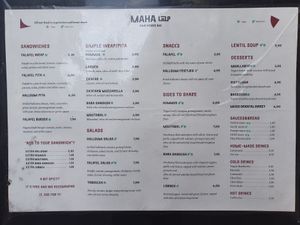 menu at Maha in Brussels
