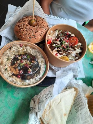 Lunch and extra moutabal for snack in the afternoon at Maha in Brussels