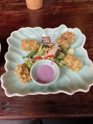 Green Rice coated, deep fried tofu  at Top Tep - Modern Vietnamese Kitchen & Bar in Berlin