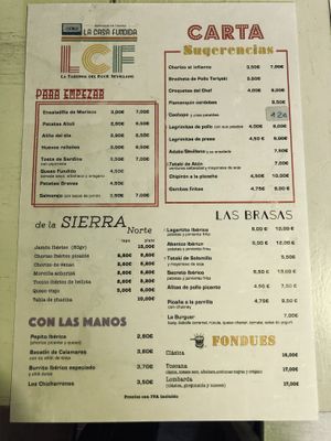Regular menu at La Casa Fundida in Sevilla