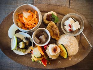 Vegan taster plate  at Cafe Indigo in Kagoshima