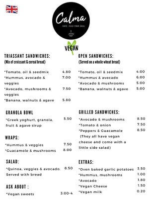 Vegan Menu at Calma Cafe in Gran Canaria