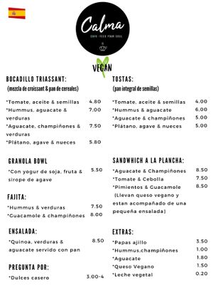 Carta Vegana at Calma Cafe in Gran Canaria