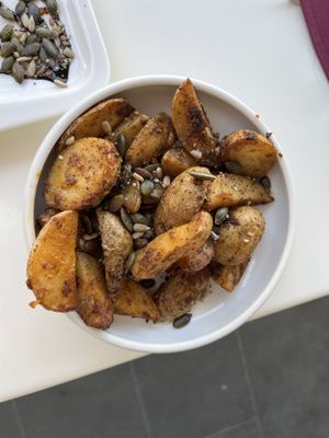 Oven baked garlic potatoes  at Calma Cafe in Gran Canaria