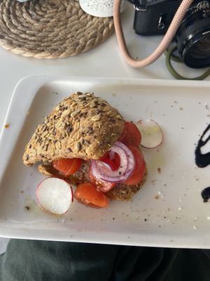 Traissant with tomato and oil  at Calma Cafe in Gran Canaria