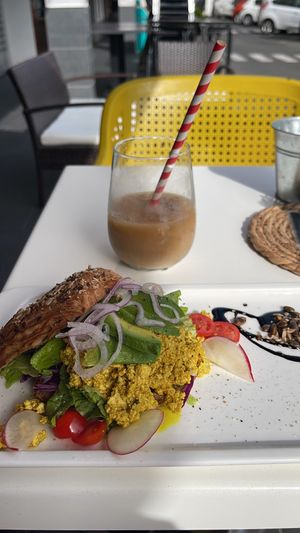 Oat milk latte  at Calma Cafe in Gran Canaria