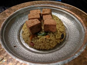 Curry rice with fried tofu at Galata Lily in Istanbul