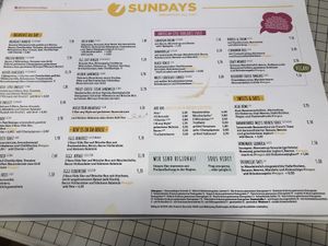 Menu at Seven Sundays in Dusseldorf