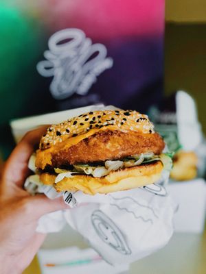 Vegan chicken burger!!  at Holy Cow in Kuwait City