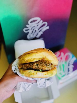 PHISH BURGER: the patty is made from tempeh😋 at Holy Cow in Kuwait City