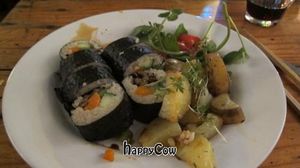 A close-up of our dinner--with a big soy-sauce splash. at de Peper in Amsterdam