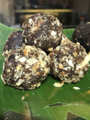 Many different kinds of vegan balls at Tukies Coconut Shop - Jl. Monkey Forest in Ubud