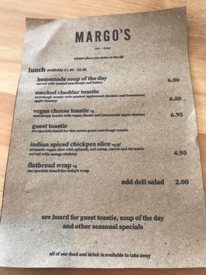 Lunch menu  at Margo's Cafe & Lounge in Babbacombe