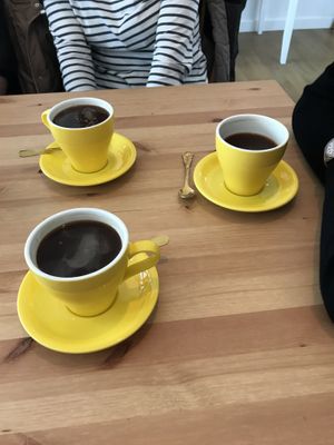 More yellow with golden spoons at Margo's Cafe & Lounge in Babbacombe