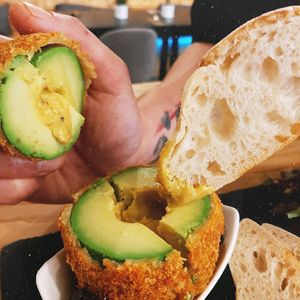 Avocado "Hard-boiled" served with its Soldiers and a Side Salad 🥑 at Viridian in Bangor