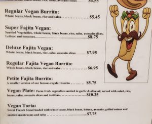 Vegan menu at La Cumbre Taqueria in San Francisco