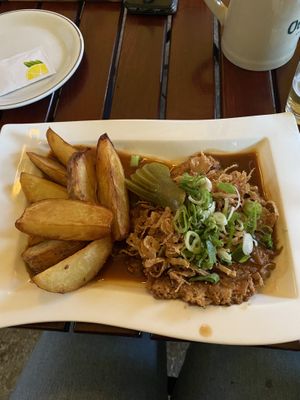 Soy patty with fries and gravy   at Bierosophie in Vienna