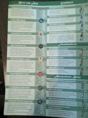 Beer menu at Bierosophie in Vienna