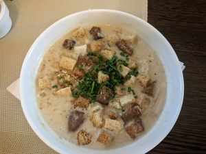 Beer cream soup with croutons at Bierosophie in Vienna