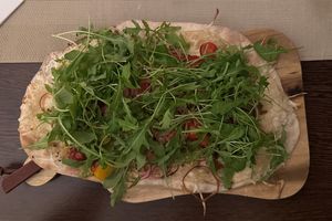 vegan Feuerfleck (Austrian variation on German Flammkuchen) at Bierosophie in Vienna