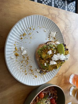 Avo on toast with dukkha and vegan cheese. Really nice!  at Ray's in Darwin