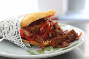 *Arepa* corn bread with "carnitas"  at Lúcuma VZLA in Barcelona