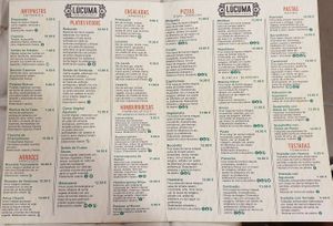 Menu  at Lúcuma VZLA in Barcelona